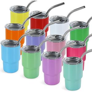 3 oz Mini Tumbler Shot Glass with Straw and Lid 12 Pcs Sublimation Shot Glasses Tumblers Stainless Steel Mini Shot Glasses with Lids for Wedding Party Whiskey Cocktail Bar, 12 Colored