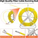 Fish Tape Fiberglass, 500FT, 1/4in, Duct Rodder Fish Tape Wire Puller, Electrical Fish Tape Cable Running Rod with Steel Reel Stand, Fishing Tools for Walls & Electrical Conduit