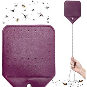 Fly Swatter Heavy Duty Vegan Leather, 21" Thicker Extra Long Sturdy Metal Woven Wire Handle, Manual Large Flies Killer Swatters Insect Smasher Bug Bee Wasp for Indoor and Outdoor (1 Pack, Purple)