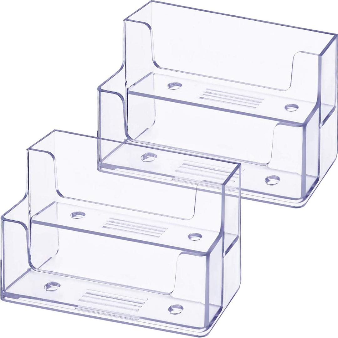 2 Pieces Clear Business Card Holder 2 Tiers Plastic Card Stand Organizer Card Holder Display for Home Office, 120 Cards Capacity