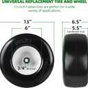 AR-PRO (2-Pack) 13x6.50-6 Flat Free Tire and Wheel - Universal 13x6.5-6 Solid Rubbe Riding Lawn Mower Tire with Rim - With 5.5"-7.8 Centered Hub and 3/4" Bearings extra 5/8" 1/2 Bushings