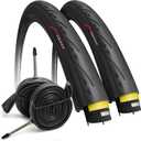 Fincci Road 700x25c Tire with 700c Bike Tube Presta - Foldable Kevlar 25-622 700c Bike Tire with LVL3 1 mm Nylon Puncture Resistant 60 TPI - Accessories for Folding, Carbon, Racing, City Bike