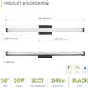 ASD 36" LED Linear Vanity Light Fixture, Modern Bathroom Sconce 3 Color 3000K-5000K, Dimmable, 30W 2100LM, Energy Star & ETL Listed Over Mirror Makeup Slim Bar for Bedroom, Cabinets Black