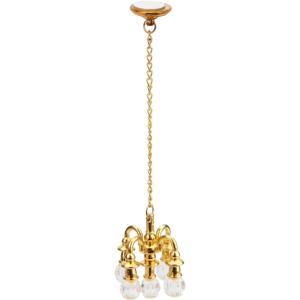 Dollhouse Miniature Chandelier 1:12 Scale Chrystaline Chandelier Pendant 5 Head Hanging Ceiling Light Luxury Decoration Ceiling Lamp Dollhouse Accessories (Golden)