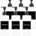 Tanlade 6 Pcs Shampoo and Conditioner Dispenser Bottles 16oz Modern Shower Soap Bottles with Pump, Labels and Marker Pen Easy to Refill Body Wash Dispensers for Home Bathroom Decoration (White)