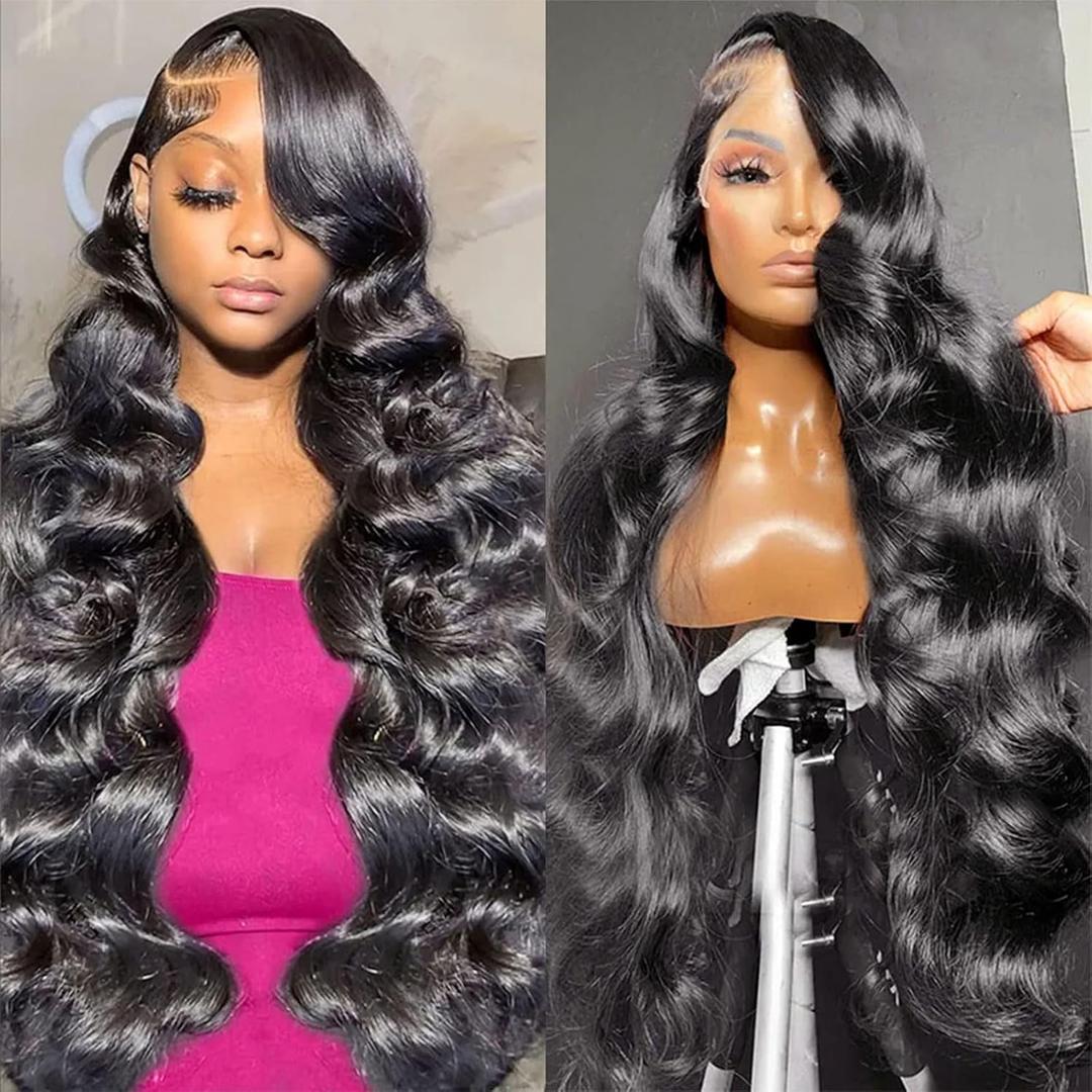 MDRTIRIM Long Wavy Lace Front Wig Glueless Brazilian Virgin Human Hair 180% Density HD Transparent Lace Frontal Wigs Pre Plucked with Baby Hair for Black Women 30 Inch