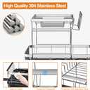 Dish Drying Rack Kitchen 2-Tier 304 Stainless Steel Dish Racks for Kitchen Counter,Dish Strainer with Adjustable Draining Tray,Drying Rack with Water Cup Hook & Cutlery Holder,Black