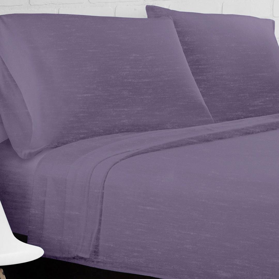 Ella Jayne Jersey Sheets Full (4 Pieces) All Seasons, Wrinkle Resistant, Cozy Stretchable Knit T-Shirt, Super Soft with Deep Pockets Jersey Knit Sheets Full (Heather Purple)