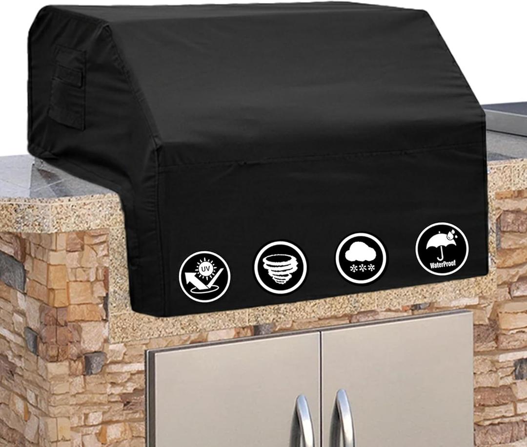 Covers & All Built-in Grill Cover for Outdoor Grill  Heavy Duty 12 oz Waterproof Built-in BBQ Grill Cover, PVC-Coated Polyester with Elastic Hem for Snug Fit (32 x 26 x 24 inches, Black)