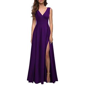 MUSHARE Women's V Neck Sleeveless Split Formal Dress Cocktail Party Prom Long Dresses Purple, S