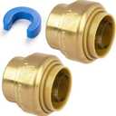 3/4" Push Fit End Cap, Push to Connect Brass Plumbing Fitting, Durable Push Cap With Upgraded Stiffener for Copper, CPVC, PEX Pipes, Disconnect Clip Included, NSF & UPC Certified, 2 Pack