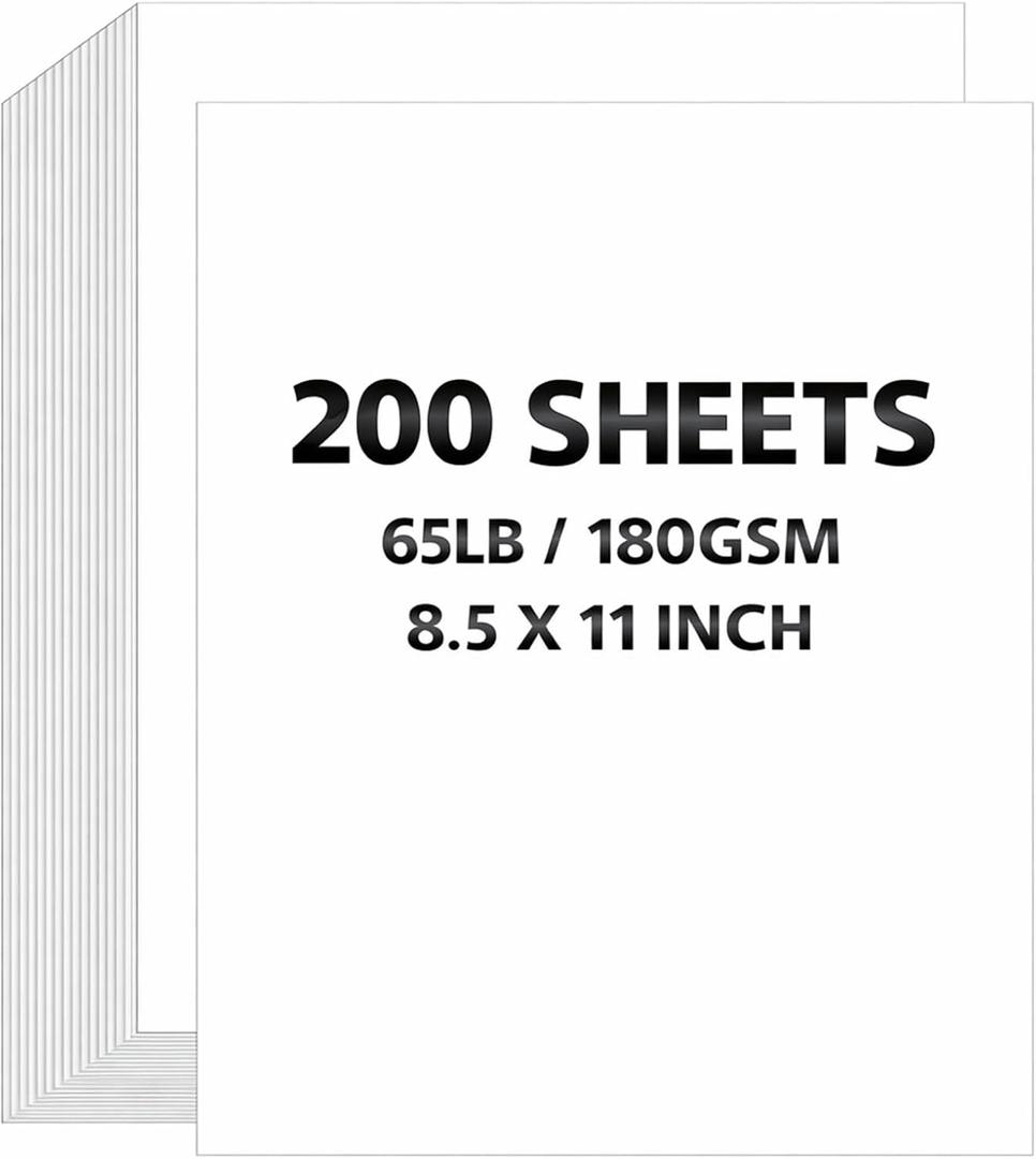 Prudiut 200 Sheets White Cardstock 8.5 x 11, 65lb/180gsm Cardstock Paper Printer Paper for Invitations, DIY Cards, Crafting, Menus, Construction, Art, School & Office Use