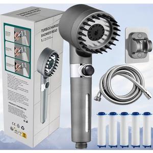 Ion Shower Drops Head Filtered Showerhead With Five Filters,Filtered Shower Head With Handheld,High Pressure Turbo Showerhead,Reusable,Adjustable Settings With Hose 4-piece set Very good