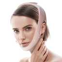 Jawline Shaper Chin Strap for Sleeping, Reusable V-Line Mask for Women Face Lifting Made w/ Electric-Hot-Press Tech for Skin-Friendly & Breathable Cooling Fabric (Pink, M)