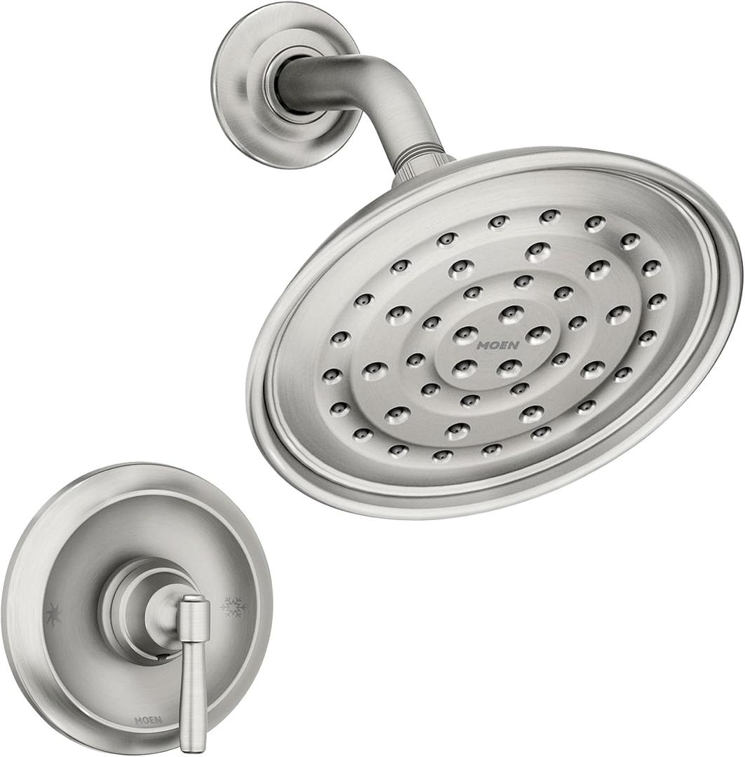 Moen Halle Spot Resist Brushed Nickel Shower Faucet Trim Set featuring Wide Showerhead and Lever Handle with Posi-Temp Valve Included, 82971SRN
