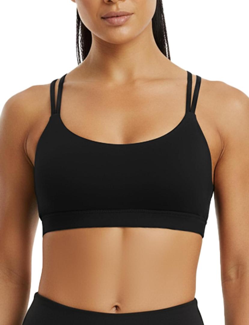 Buauty Sports Bra for Women, Criss Cross Back Medium Support Spaghetti Straps Workout Bras for Yoga Running Gym Fitness (Small)