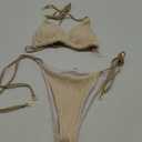 Tainehs Ribbed Two Piece Bikini Sets for Women Sexy Halter Triangle Top Swimsuit String Thong Bathing Suit (Medium, White Rice)