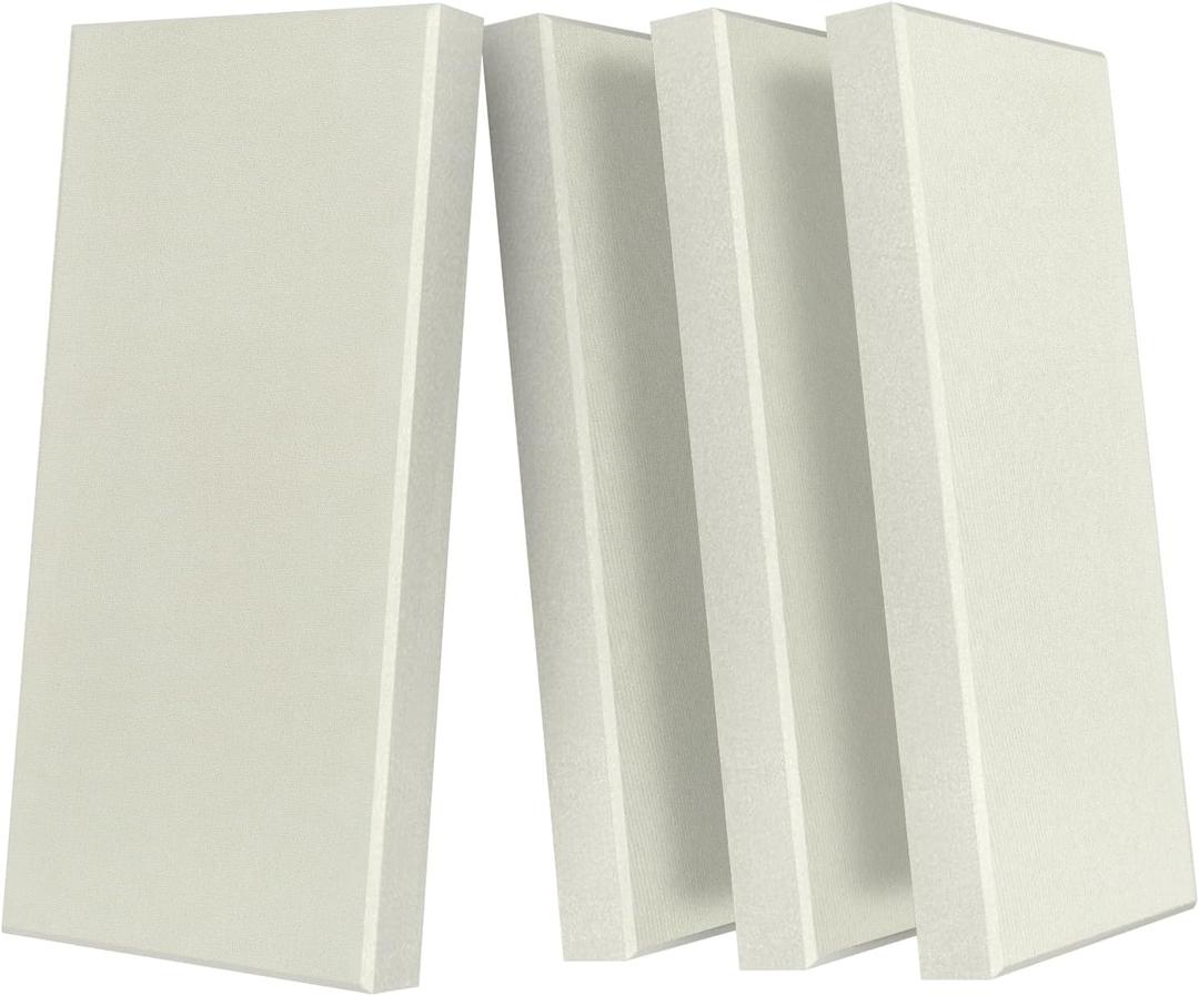 UMIACOUSTICS 4 PCS Acoustic Panels with Hanging Brackets, 2 Thick Fiberglass Sound Proof Panels Removable for Studios, Office, Home Theater Wall- Off White