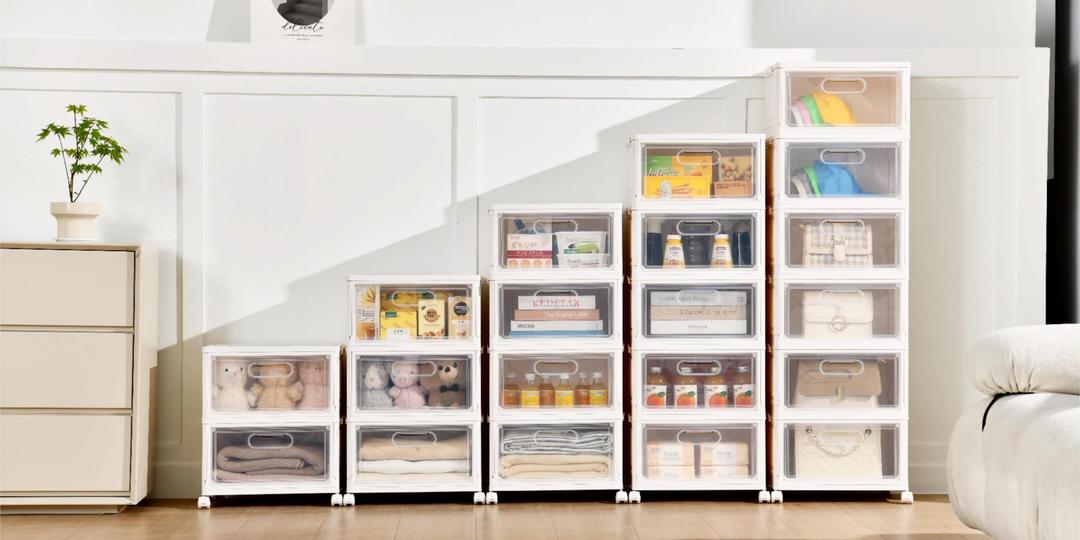 4-Tier Stackable Storage Bins with Lid, 23QT Storage Containers,Clear Foldable Plastic Drawer Storage on Wheels,Closet Organizers and Storage for Living Room,Bedroom,Office,Dorm