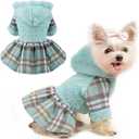Dog Hoodie Dress Winter Pet Sweaters for Small Dogs Girl Cold Weather Warm Puppy Dresses Plaid Pet Clothes Outfits for Chihuahua Yorkie Teacup Cat Skirt Coat Apparel Clothing (Small, Blue) (SmallChest 15.8 In), Green)