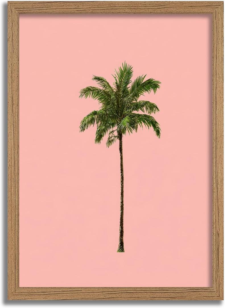 Framed Palm Tree Canvas Wall Art,Pink Background Tropical Palm Painting Picture Wall Decor,Girl Beach Poster Print Artwork,for Bedroom Living Room Girls Room Home Decoration 8x10inch