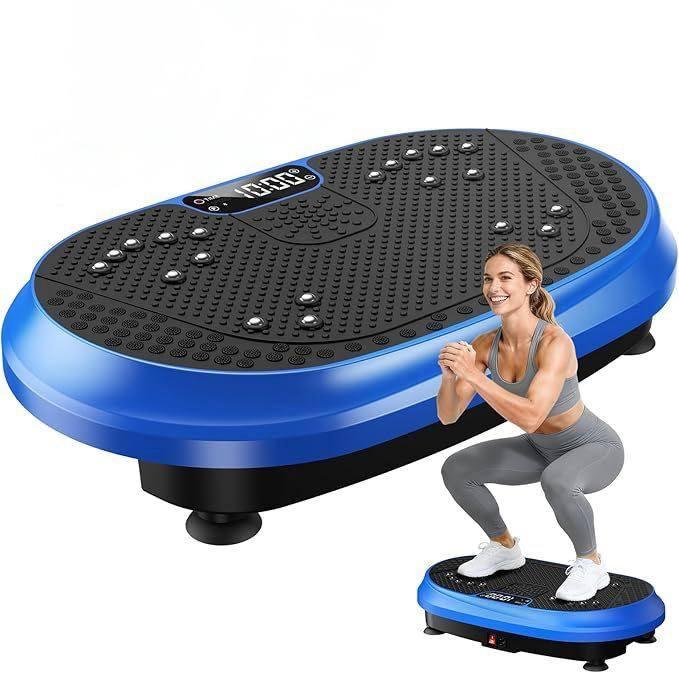 Vibration Plate Exercise Machine, Vibrating Fitness Platform for Lymphatic Drainage, Full Body Shaker Workout, Bluetooth Power Shaping Vibrate Plate, Board Sport for Home Exercise Gym, Blue
