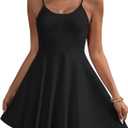 HOTOUCH Women's Summer Dress Adjustable Spaghetti Strap Floral Mini Casual Dress with Pockets Fit & Flare Beach Sundress (Black, S)