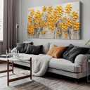 SKYRISE Abstract Gold Yellow Floral/Flower Wall Art Decor for Living Room, Modern Canvas Art Decorative-Picture Print Artwork for Bedroom Office, Large Size 59x29 Inches