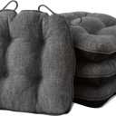 Chair Cushions for Dining Chairs Set of 4, Kitchen Chair Cushions, Chair Pads with Ties and Non Slip Backing, Tufted Memory Foam Seat Cushion 4 Pack, 15.5" x 15.5" x 4", Dark Gray
