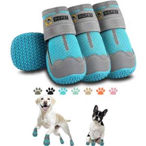 Hcpet Dog Shoes for Dogs, Dog Booties for Dogs, Anti-Slip Dog Boots & Paw Protectors for Hot Pavement Winter Snow Hiking with Reflective Straps Blue Size 6, 4PCS