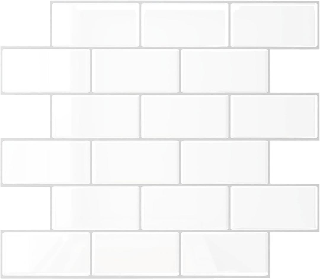 VEELIKE White Subway Peel and Stick Backsplash Tile with Silver Grout 6 Sheets Waterproof Adhesive Backsplash Stick on Tile for Kitchen Peel and Stick Wall Tiles for Bathroom Laundry Room 12''x12''