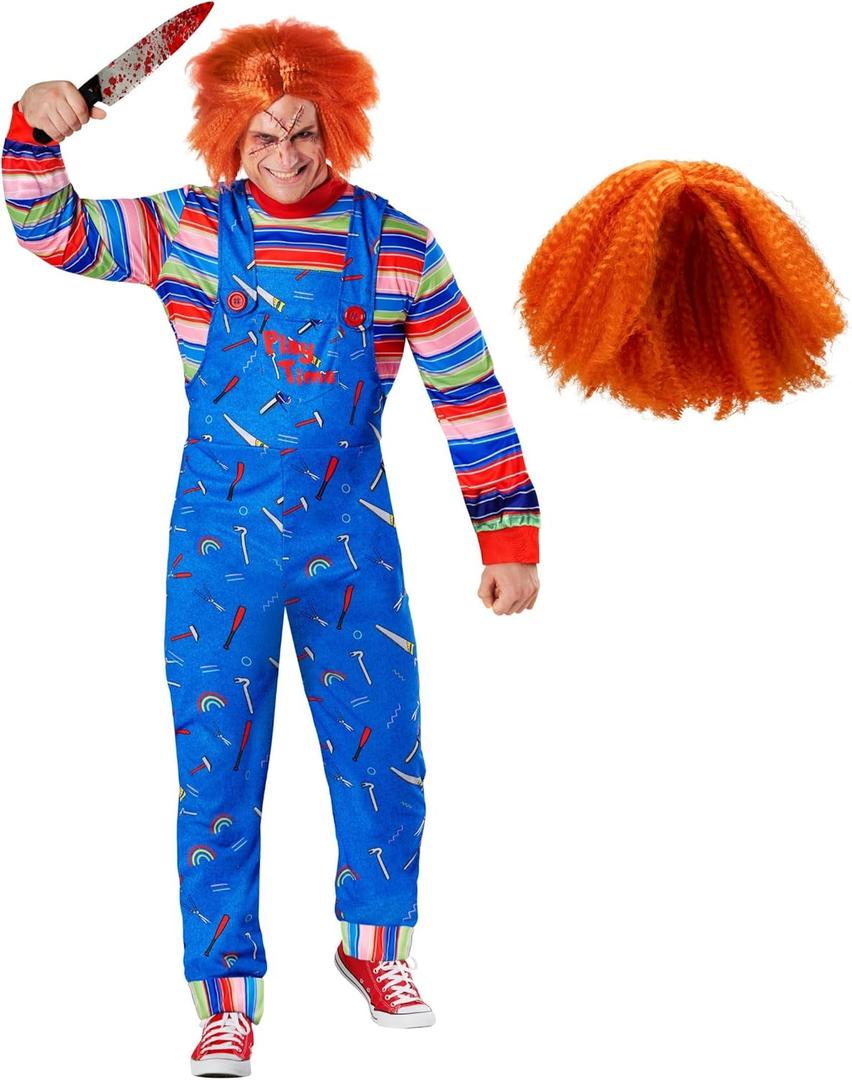 Morph Play Time Killer Doll Costume Mens Horror Movie Costumes Adult Halloween Killer Costume Creepy Doll for Men (Large)