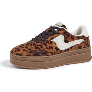 LUCKY STEP Women's Platform Fashion Sneakers Thick Sole Suede Faux Leather Classic Rubber Gum Sole Low Top Casual Walking Shoes, Size 9
