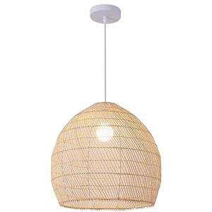 Teru Ji Kaikang 1-Light Rattan Pendant Light,13.78" Hand-Woven Bamboo Rattan Hanging Light Wicker Chandelier for Kitchen Island Restaurant Craft Room Farmhouse