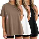 3 Pack Women's Oversize Nursing Breastfeeding Shirts Hidden Zipper Short Sleeve Loose Fit Maternity Tops (S, Light Brown, White, Black)