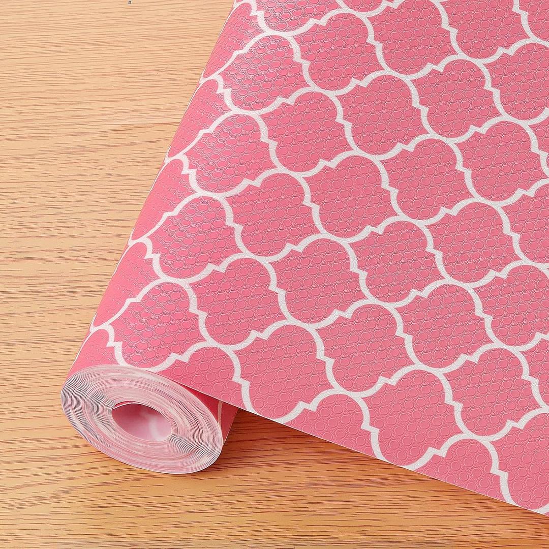 Cooyes Shelf Liner, Non Adhesive Drawer and Cabinet Liner, EVA Washable Oil-Proof Shelf Paper for Kitchen Cabinets, Refrigerator, Storage, Desks with Modern Pattern (11.8"W x 236"L, Aurora White Pinkish)