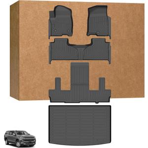 Floor Mats for Chevy Suburban 7 Seats (2 Row Bucket Seats)&GMC Yukon XL Bucket (ONLY XL)& Cadillac Escalade ESV Bucket 2021-2026, Custom Fit TPE Cargo Mats Full Accessories for Chevrolet Suburban