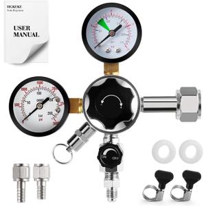 HGKEKE High Pressure CO2 Regulator Dual Gauge Keg Regulator 0-120PSI Output Pressure Regulator for Kegerator - CGA 320 Beer Regulator, 7/16-20 UNF Thread Fittings, Keg Regulator for Beer, Soda