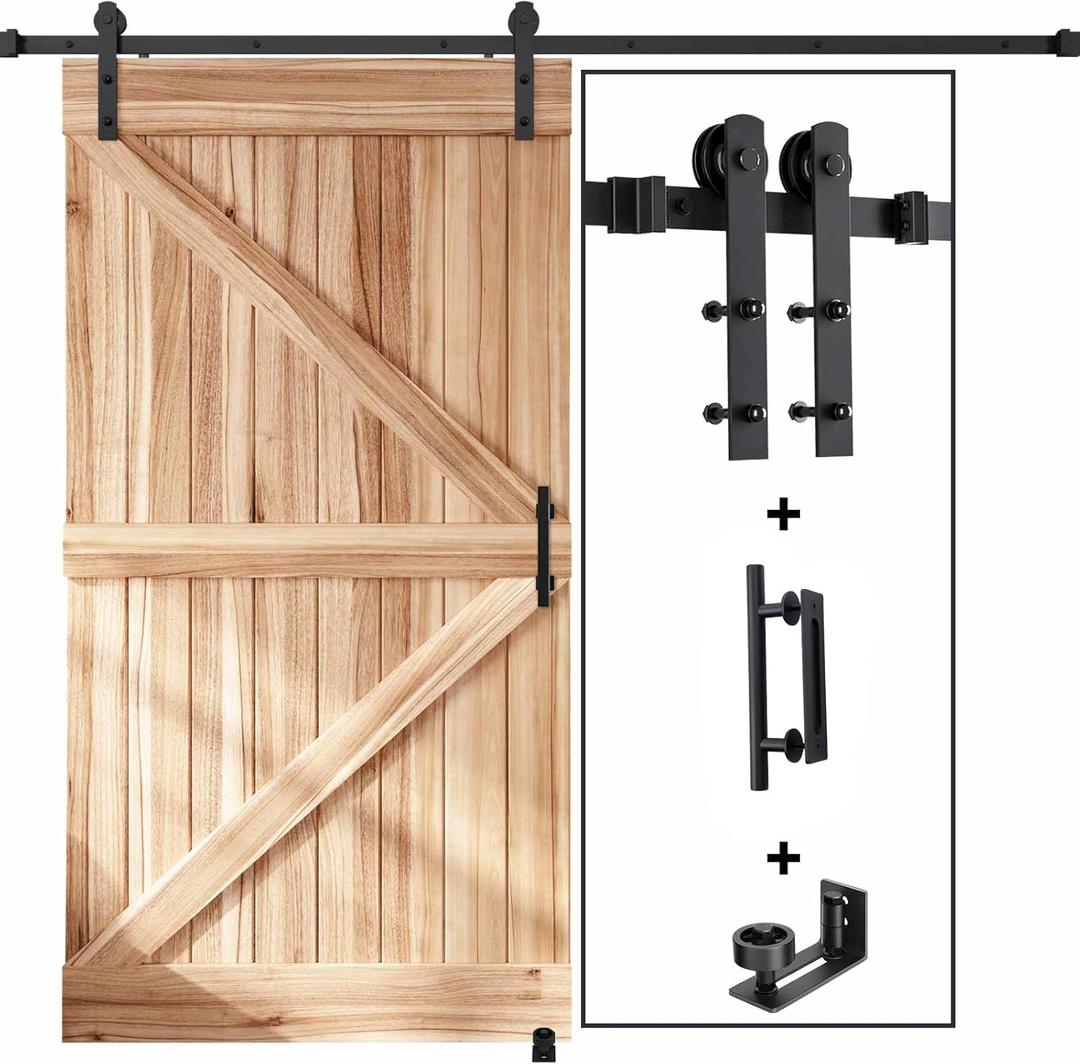 EaseLife 8 FT Sliding Barn Door Track and Handle Hardware Kit, Straight Pulley,Slide Smoothly Quietly,Easy Install (8FT Track Kit for 40"~48" Wide Single Door)