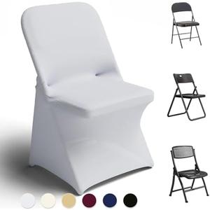 Trlyc Spandex Folding Chair Covers 100 Pcs Universal Fitted Dining Chair Cover Stretchy Slipcovers for Wedding Party Banquet Flat-Front Chairs Covers (White)