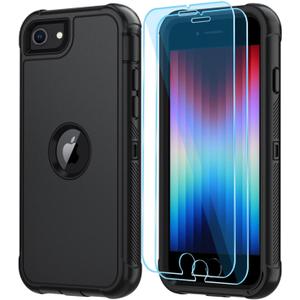 SunStory Compatible with iPhone SE Case 2022/2020 with HD Screen Protector, 3-Layer Heavy Duty Full-Body Cover,3 in 1 Hybrid Protective Case for iPhone SE Case 2022/2020 4.7", Black
