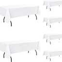 Vinyl Tablecloth with Flannel Backing-6 Pack White 60x102 Inch Outdoor Waterproof Rectangle 6 Foot Plastic Table Cloths Sheets-Wipeable Heavy Duty Oilcloth for Picnic Party Camping Dining