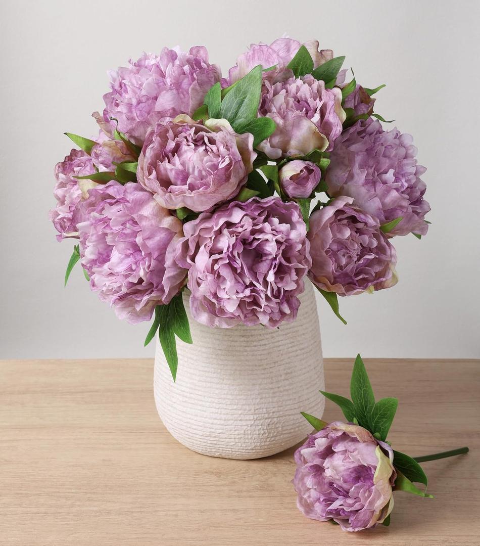 florisso Purple Peony Artificial Flowers - 11 Branches Faux Peonies for Home Decoration, Wedding Centerpieces & Party Decor (Silk Artificial Flowers) (Small)