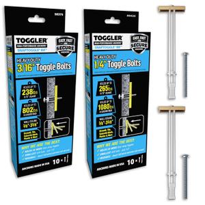 TOGGLER SNAPTOGGLE Heavy-Duty Drywall Toggle Bolt & BB Toggle Anchor with Bolts  Zinc-Plated Anchors for Hollow Walls, Plaster & Tile  10 Pack Each  Easy Installation