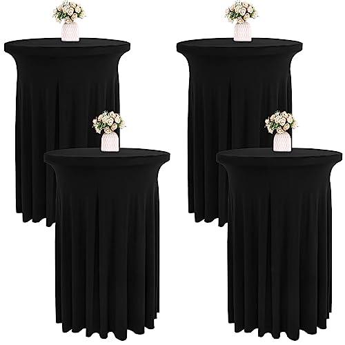 JALANCY 4 Packs 32 x 43 Inch Spandex Round Cocktail Table Skirts with Wavy Drapes Stretch Cocktail Tablecloth Fitted High Top Tables for Wedding Bar Party Banquet (Black)