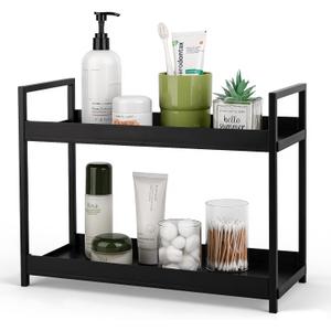 Bathroom Counter Organizer 2 Tier Vanity Storage Countertop Shelf Makeup Organizer Perfume Tray Skincare Holder for Sink, Dresser, Kitchen, Large Black