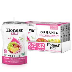 Honest Kids Organic Juice Drink, Berry Berry Good Lemonade, 6.75 Fl Oz Pouches (Pack of 32), Aug. 10/26