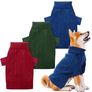 Shinylin 3 Pcs Thermal Knitted Dog Sweater Doggy Winter Pullover Sweater Pet Warm Clothes Turtleneck Knitwear Outfits for Cold Weather (L)