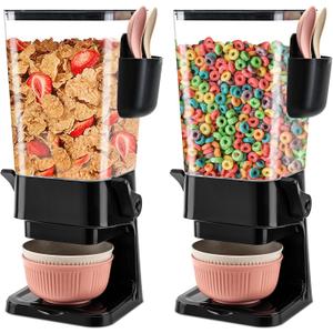 Cereal Dispenser Countertop Black 2 Pack with Bowls Spoons Cutlery Box,5.5 QT Dry Food Dispenser Snack Organizer Containers Storage for Pantry Kitchen Organization Oatmeal Nut Granola Candy (Black - 2pack)