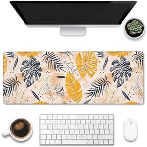 Desk Mat, Boho Palm Leaves Large Gaming Mouse Pad for Desk XL,Boho Tropical Leaves Desk Pad,Extended Big Computer Keyboard Mouse Pad with Non-Slip Base and Stitched Edge 31.5"x11.8" Pack of 2